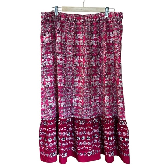 LOFT Tiered Border Ruffle Pink Midi Skirt XL - Picture 4 of 7